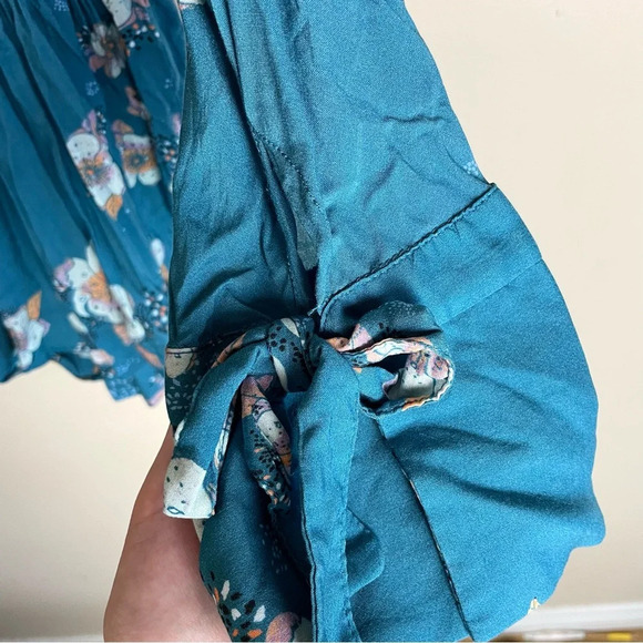 Free People Shirt Tuscan Dreams Printed Tunic Turquoise Blue Boho Floral Top - Picture 13 of 13